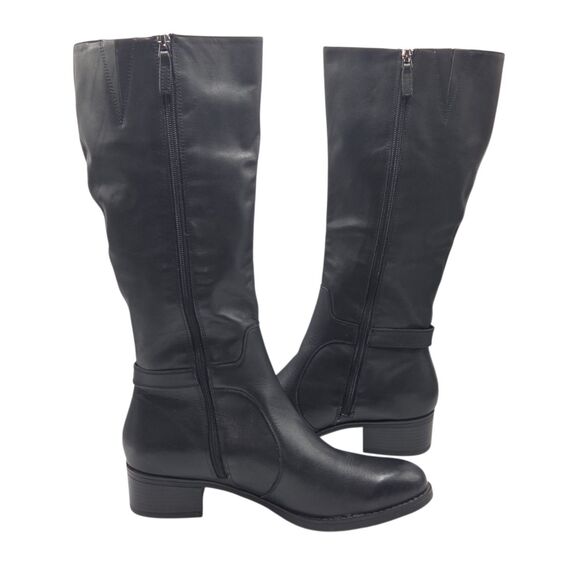 Franco Sarto Cecily Black Leather Tall Riding Boots Women Size 12M Side Zip - Picture 5 of 9